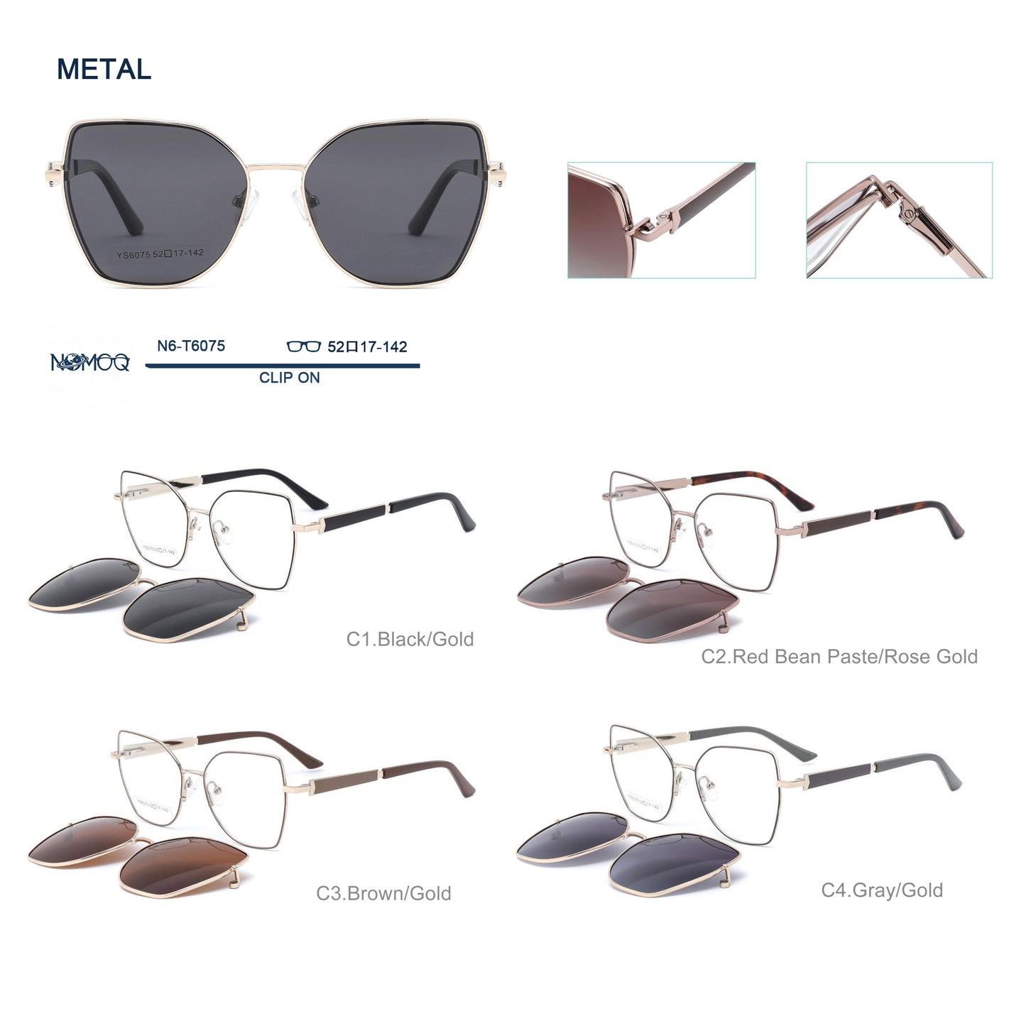 Metal Clip On Sunglasses N6-T6075