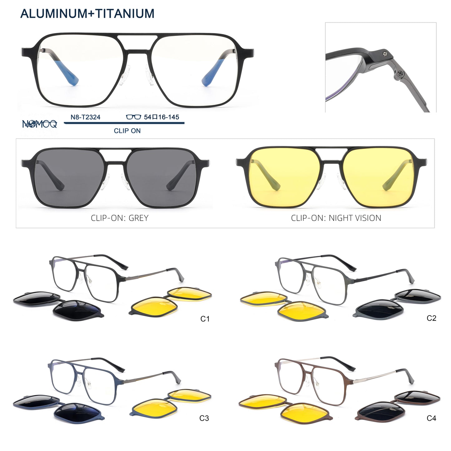 Aluminum+Titanium Clip On Sunglasses N8-T2324