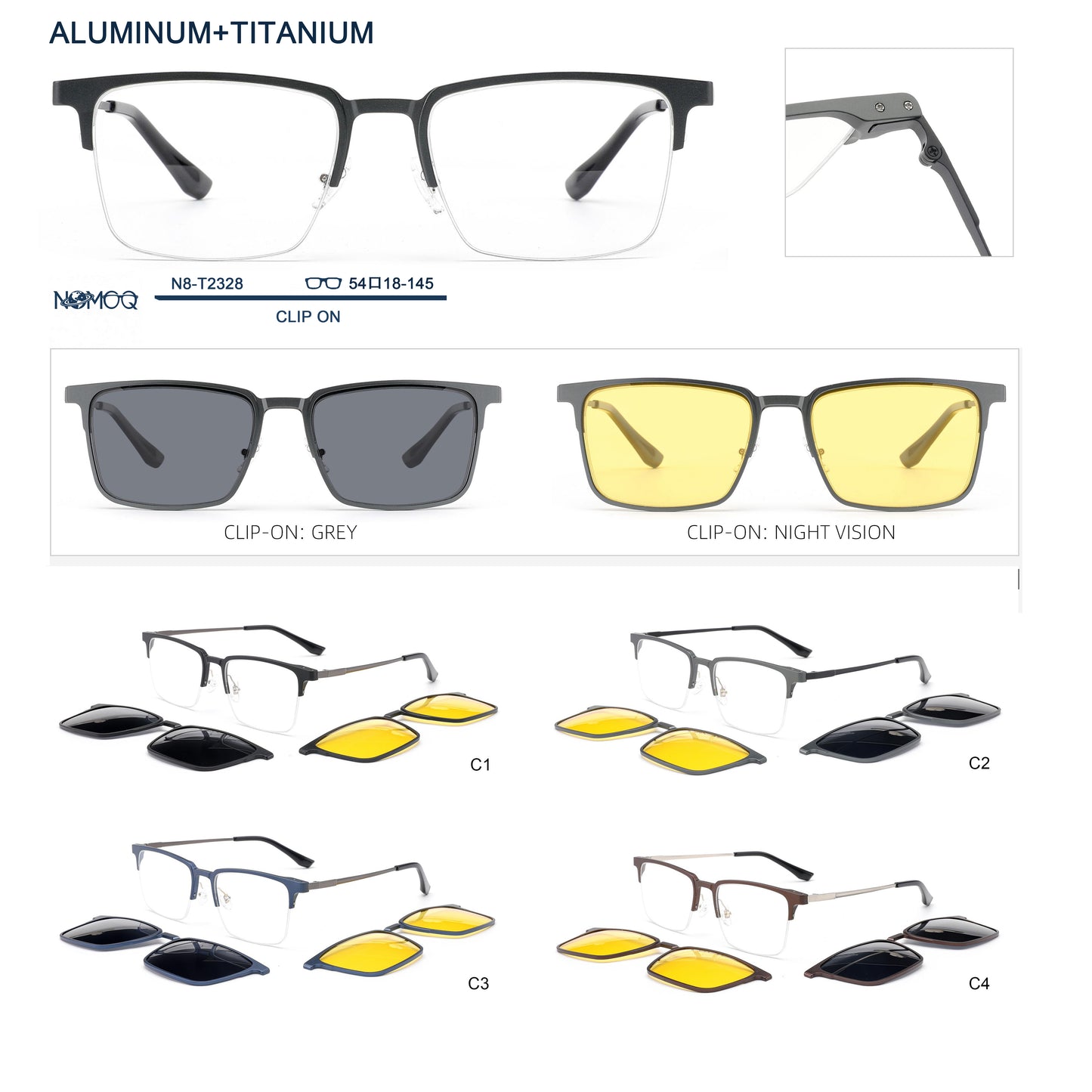 Aluminum+Titanium Clip On Sunglasses N8-T2328