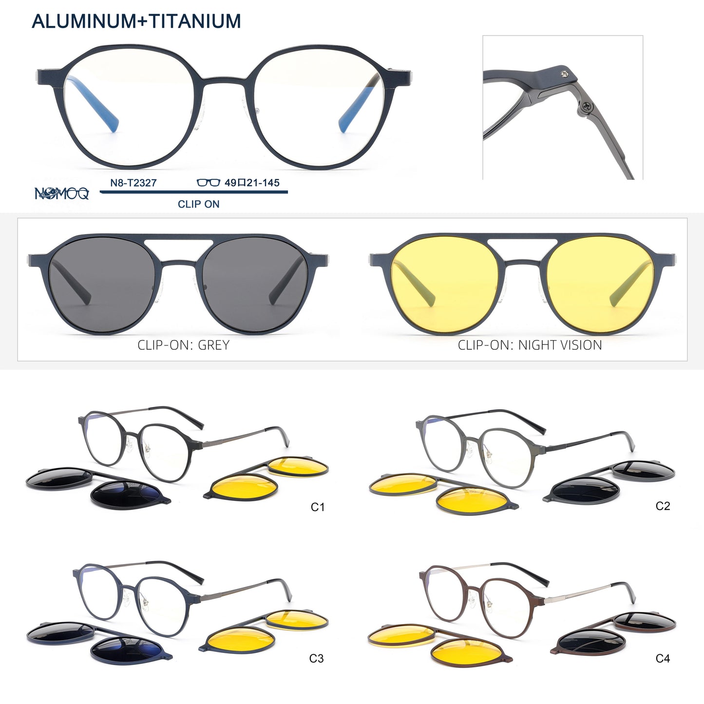 Aluminum+Titanium Clip On Sunglasses N8-T2327